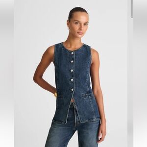 Madewell Dark Blue Denim Sleeveless Button Front Top
